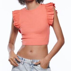 Peach Zara Frayed Top